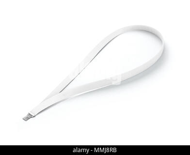 Blank white Bagde Lanyard lace mockup, 3d rendering. Plain empty cotton band  mock up isolated on soft gray background. Stock Photo