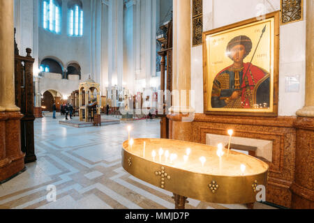 Tbilisi, Georgia - October 21, 2016: Interior Of The Holy Trinity Cathedral of Tbilisi. Sameba is the main cathedral of the Georgian Orthodox Church Stock Photo