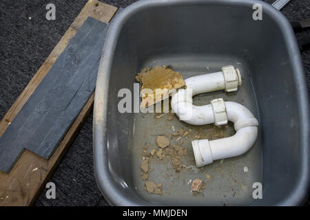 Drain 'U' bend trap in bowl Stock Photo