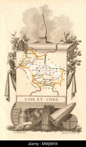 LOIR-ET-CHER département. 'Loire et Cher'. Scarce map/carte by A.M. PERROT 1823 Stock Photo