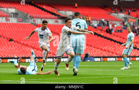 Tranmere Rovers' Andy Cook celebrates scoring his side's first goal of the game during the Vanrama National League Play-off Final at Wembley Stadium, London. Stock Photo