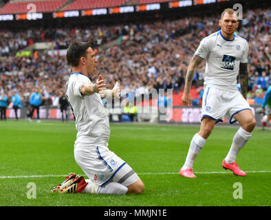 Tranmere Rovers' Andy Cook celebrates scoring his side's first goal of the game during the Vanrama National League Play-off Final at Wembley Stadium, London. Stock Photo
