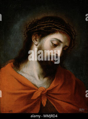 .  Español: La obra representa a Jesucristo coronado de espinas y vestido con un manto rojo.  Ecce Homo. between circa 1660 and circa 1670. Ecce Homo (Murillo) Stock Photo