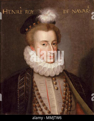 .  Français : Portrait du roi Henri III de Navarre (futur Henri IV, roi de France et de Navarre) vers 1575. Lettre ancienne placée en chef : « Henri Roy de Navar.e. ».  Henri, roi de Navarre. circa 1575. École du XVIe siècle. Henrinavarre Stock Photo