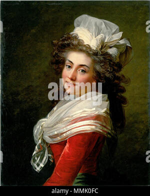 Portrait of the Marquise de Grécourt, née de la Fresnaye, in a red velvet dress with a white chiffon scarf Stock Photo