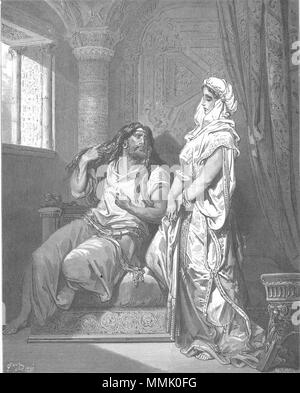 . English: Samson and Delilah (Jud. 16:4-19) Русский: Самсон и Далила (Суд. 16:4-19)  . 1866.   Gustave Doré  (1832–1883)      Alternative names Paul Gustave Doré, Paul Gustave Louis Christophe Doré  Description French painter, illustrator, engraver and caricaturist  Date of birth/death 6 January 1832 23 January 1883  Location of birth/death Strasbourg Paris  Work location Paris  Authority control  : Q6682 VIAF:?41839207 ISNI:?0000 0001 2278 6962 ULAN:?500013657 LCCN:?n79089221 NLA:?35041510 WorldCat 063.Samson and Delilah Stock Photo