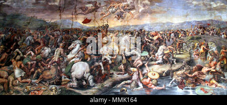 . The Battle of Milvian Bridge  . between 1520 and 1524.   Giulio Romano  (1499–1546)     Alternative names Birth name: Giulio di Pietro de' Gianuzzi (Giulio Pippi)  Description Italian architect and painter  Date of birth/death ca. 1492-1499 1 November 1546  Location of birth/death Rome Mantua  Work location Rome, Florence, Mantua  Authority control  : Q215305 VIAF:?74007636 ISNI:?0000 0001 2102 3744 ULAN:?500115304 LCCN:?n50065111 NLA:?35481038 WorldCat Battle of the Milvian Bridge by Giulio Romano, 1520-24 Stock Photo