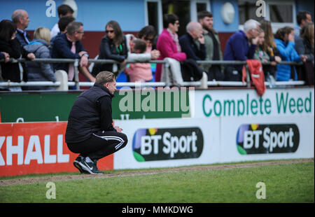 Taunton, England. 12th May 2018.  Jamie Sherwood, manager of Yeovil watches from the sideline during the WSL match between Yeovil Town Ladies FC and Bristol City Women FC at The Viridor Stadium. © David Partridge / Alamy Live News Stock Photo