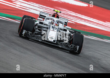 Barcelona, Spain. 12 May, 2018:  CHARLES LECLERC (MON) drives during the third practice session of the Spanish GP at Circuit de Barcelona - Catalunya in his Sauber Credit: Matthias Oesterle/Alamy Live News Stock Photo