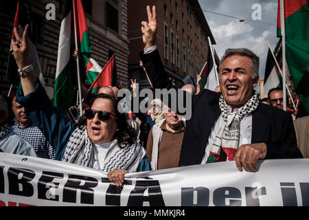Rome, Italy. 12th May, 2018. Thousand of protesters gathered for a demonstration to mark the 70th anniversary of the Nakba and to protest against the US president's Donald Trump recognition of Jerusalem as Israel's capital. Credit: Giuseppe Ciccia/Alamy Live News Stock Photo