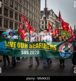 12 May 2018. London, UK. TUC rally to demand 'new deal' for workers, and improved public services. Thousands of protesters marched from Embankment to Hyde Park, calling for higher minimum wage, an end to zero-hours contracts and increased funding for essential public services. Stock Photo