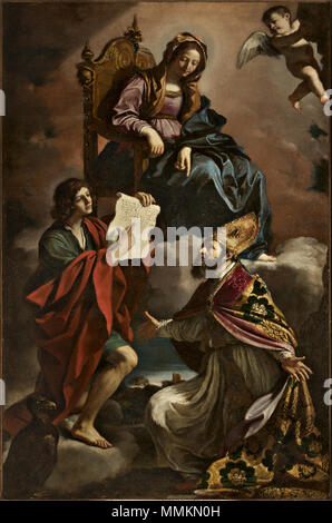 . Italiano: Guercino, Madonna con i santi Giovanni Evangelista e Gregorio Taumaturgo, 1639, olio su tela, 293 x 184,5 cm, chiesa di San Vincenzo, Modena English: Madonna with Saints John Evangelist and Gregory the Miracle Worker by Giovanni Francesco Barbieri, known as Guercino, 1639  . 1639.   Guercino  (1591–1666)      Alternative names Birth name: Giovanni Francesco Barbieri, Il Guercino  Description Italian painter, draughtsman and fresco painter  Date of birth/death 8 February 1591 22 December 1666  Location of birth/death Cento near Ferrara Bologna  Work location Cento (1615–1617), Bolog Stock Photo