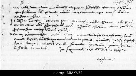 . English: A letter from Cosimo de’ Medici to his son Giovanni di Cosimo de’ Medici. Autograph. Florence, Archivio di Stato, Medici avanti il Principato, V, 441. Deutsch: Ein eigenhändiger Brief von Cosimo de’ Medici an seinen Sohn Giovanni di Cosimo de’ Medici. Florenz, Archivio di Stato, Medici avanti il Principato, V, 441  . 24 June 1442. Cosimo de’ Medici Cosimo il Vecchio, Letter, Firenze V, 441 Stock Photo