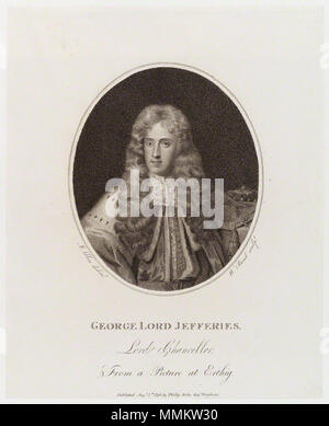 . Portrait of George Jeffreys, 1st Baron Jeffreys (1645-1689)  by William Bond, published by  Philip Yorke, after  Joseph Allen, stipple engraving, published 1 August 1798 George Jeffreys, 1st Baron Jeffreys of Wem by William Bond, after Joseph Allen Stock Photo