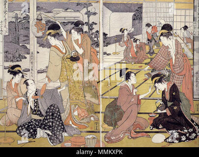 . English: Utamaro Kitagawa: 11th ac of the Beauties de la serie Beldades parodying Ch+?shingura, 1794-1795, 52x39 cm .  . 1795. Utamaro Kitagawa (1753-1806) UTAMARO-Chushingura Stock Photo
