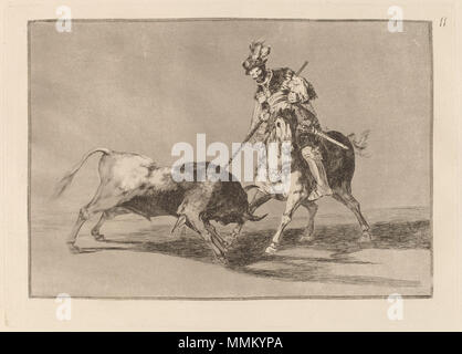 Francisco de Goya, El Cid Campeador lanceando otro toro  (The Cid Campeador Spearing Another Bull), Spanish, 1746 - 1828, in or before 1816, etching, burnished aquatint and burin [first edition impression], Rosenwald Collection Goya - El Cid Campeador lanceando otro toro (The Cid Campeador Spearing Another Bull) Stock Photo