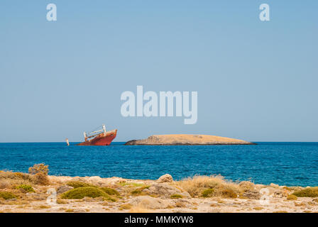 Norland Shipwreck at Diakofti in Kythera island in Greece. On the 29th of August 2000 the ship grounded at Dragonares, Kythera Island Stock Photo