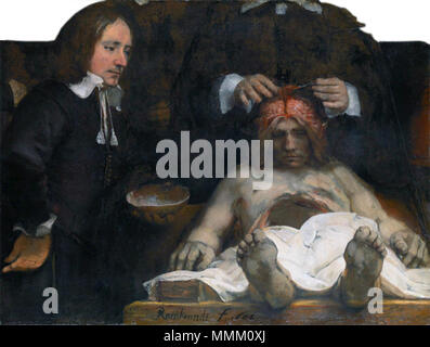 Anatomische les van Dr. Jan Deijman (fragment)  Dr. Deijman’s Anatomy Lesson (fragment) *oil on panel  *100 x 134 cm  *inscribed b.c.: Rembrandt f 1656 Dr Deijman’s Anatomy Lesson (fragment), by Rembrandt Stock Photo