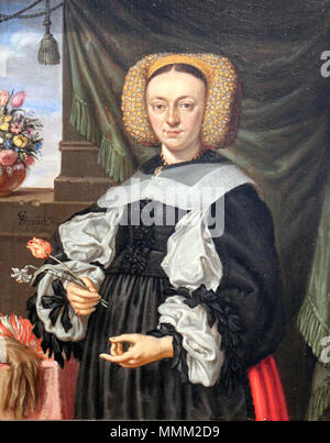 English: Portrait of a Woman with Flowers Deutsch: Bildnis einer Dame mit Blumen . 1664. 1664 Strauch Bildnis einer Dame mit Blumen anagoria Stock Photo