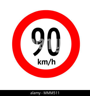 Speed limit traffic sign 90 Stock Photo