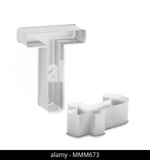 Metal baking cake pan or cookie cutter set of capital and lowercase like letters T on white background, 3D rendered font image Stock Photo