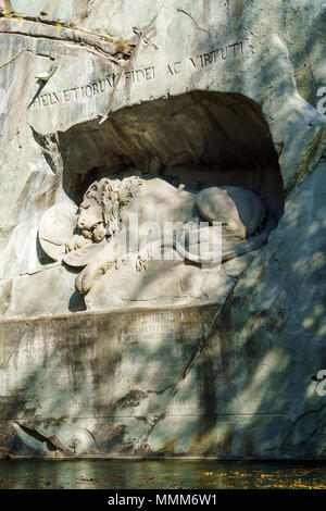 Famous Lion Monument (1820) by Bertel Thorvaldsen, commemorates Swiss guard massacred during French Revolution, Lucerne, Switzerland Stock Photo