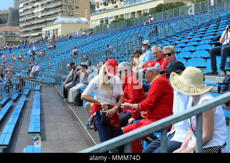Monte-Carlo, Monaco - May 11, 2018 : Group Of Fans And Supporters of Ferrari With Shirts And Caps During The Grand Prix Historique of Monaco 2018.