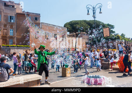 Rome, Italy. 22nd April, 2018 Street Artist Bubbles Soap Stock Photo