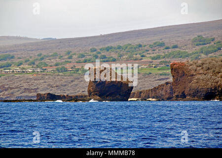 Puu Pehe or Sweetheart Rock, on the coast of Lanai, Hawaii, USA Stock Photo