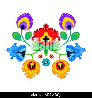 Folk embroidery ornament with flowers. Traditional polish pattern decoration - wycinanka, Wzory Lowickie. Vector Stock Vector