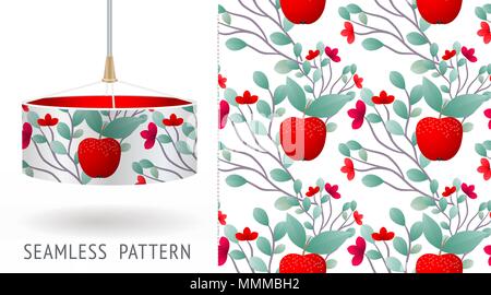 A set of summer seamless unique abstract fruit and flowers patterns, demonstrated on textile lampshades. Can be used for embroidery, print or silkscre Stock Vector