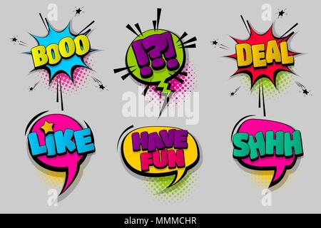 Set comic text speech bubble pop art Stock Vector