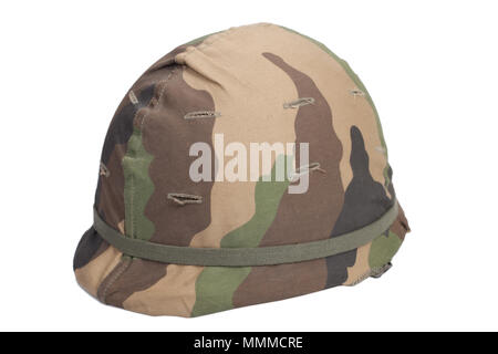 US Army helmet with woodland pattern camouflage cover Stock Photo