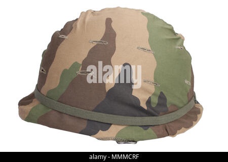 US Army helmet with woodland pattern camouflage cover Stock Photo