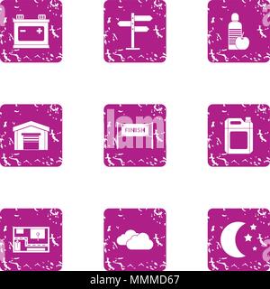Location finish icons set, grunge style Stock Vector