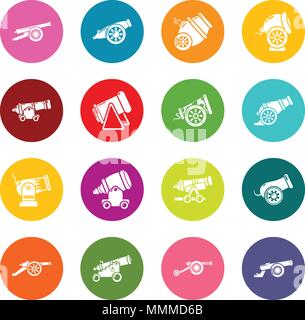 Cannon retro icons set colorful circles vector Stock Vector