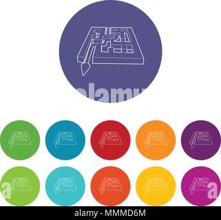 Path with arrow across labyrinth icon Stock Vector