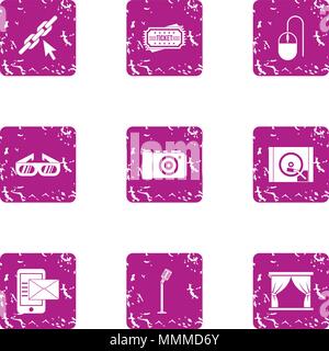Recording of the concert icons set, grunge style Stock Vector