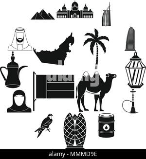 UAE travel icons set, simple style Stock Vector
