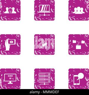 Satellite path icons set, grunge style Stock Vector