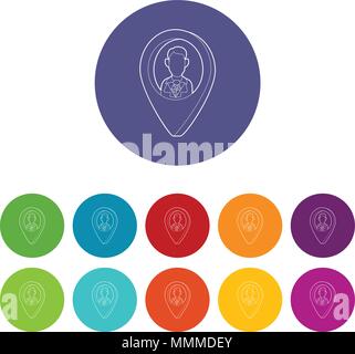 Map pointer with businessman icon, outline style Stock Vector