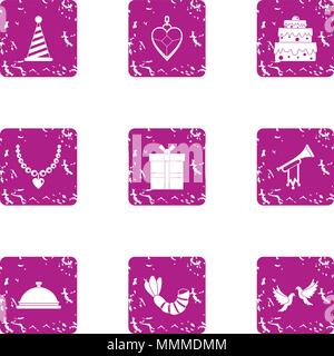 Carnival icons set, grunge style Stock Vector