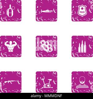 Combat training icons set, grunge style Stock Vector