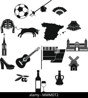 Spain travel icons set, simple style Stock Vector