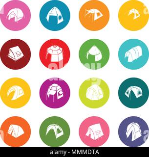Tent forms icons set colorful circles vector Stock Vector