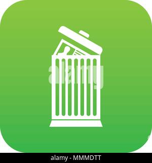 Resume thrown away in the trash can icon digital green Stock Vector
