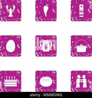 Beer biz icons set, grunge style Stock Vector