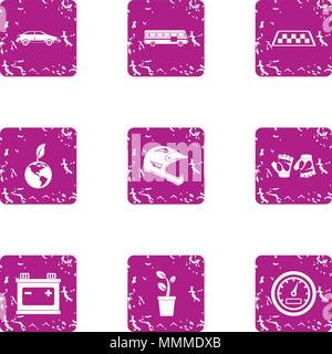 Taxi stand icons set, grunge style Stock Vector