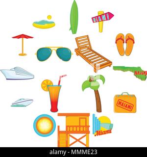Miami icons set, cartoon style Stock Vector