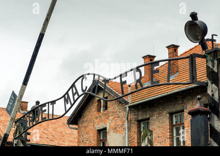 Auschwitz, Poland - August 12, 2017: entrance to the concentration camp of Auschwitz Stock Photo